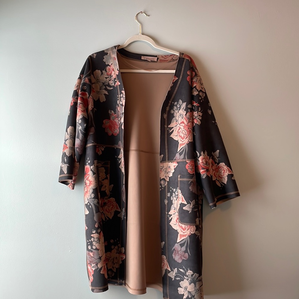 Faux leather floral vintage looking coat